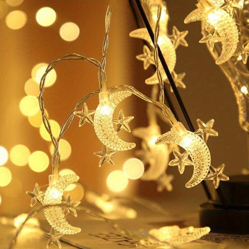 deen-souvenir customized 1 Stück 10-LED Mond Stern Eid Mubarak Lichterketten, Ramadan Dekorationen Für Zuhause 2023 Ramadan Kareem Islamische Muslimische Party Eid Al Adh, Batteriebetrieben (ohne Stecker)