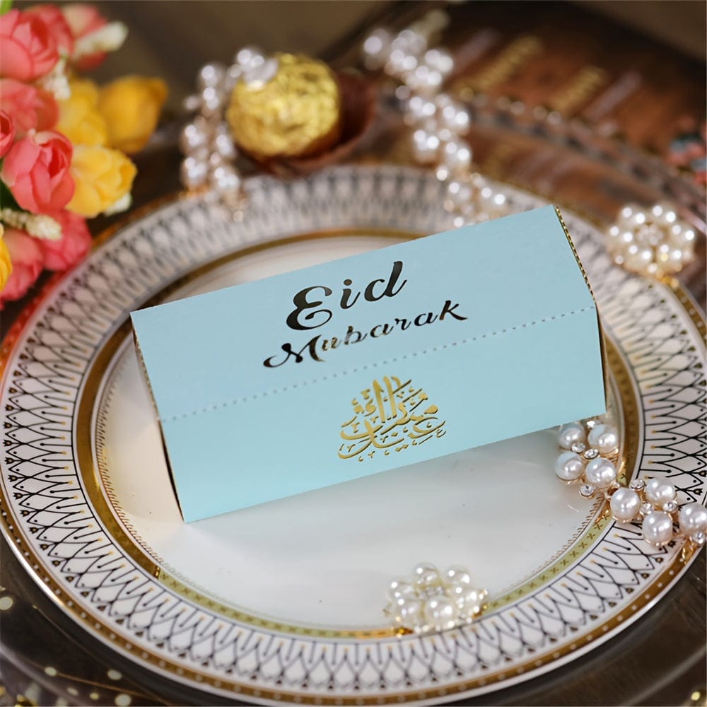 deen-souvenir customized 12-blau / 10St Elegante Eid-Schachtel: Perfekte Ramadan-Dekoration in Weiß, Gold und Silber 17592303903979