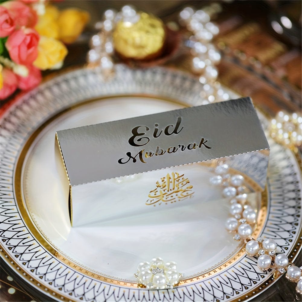 deen-souvenir customized 12-Silber / 10St Elegante Eid-Schachtel: Perfekte Ramadan-Dekoration in Weiß, Gold und Silber 17592303903981