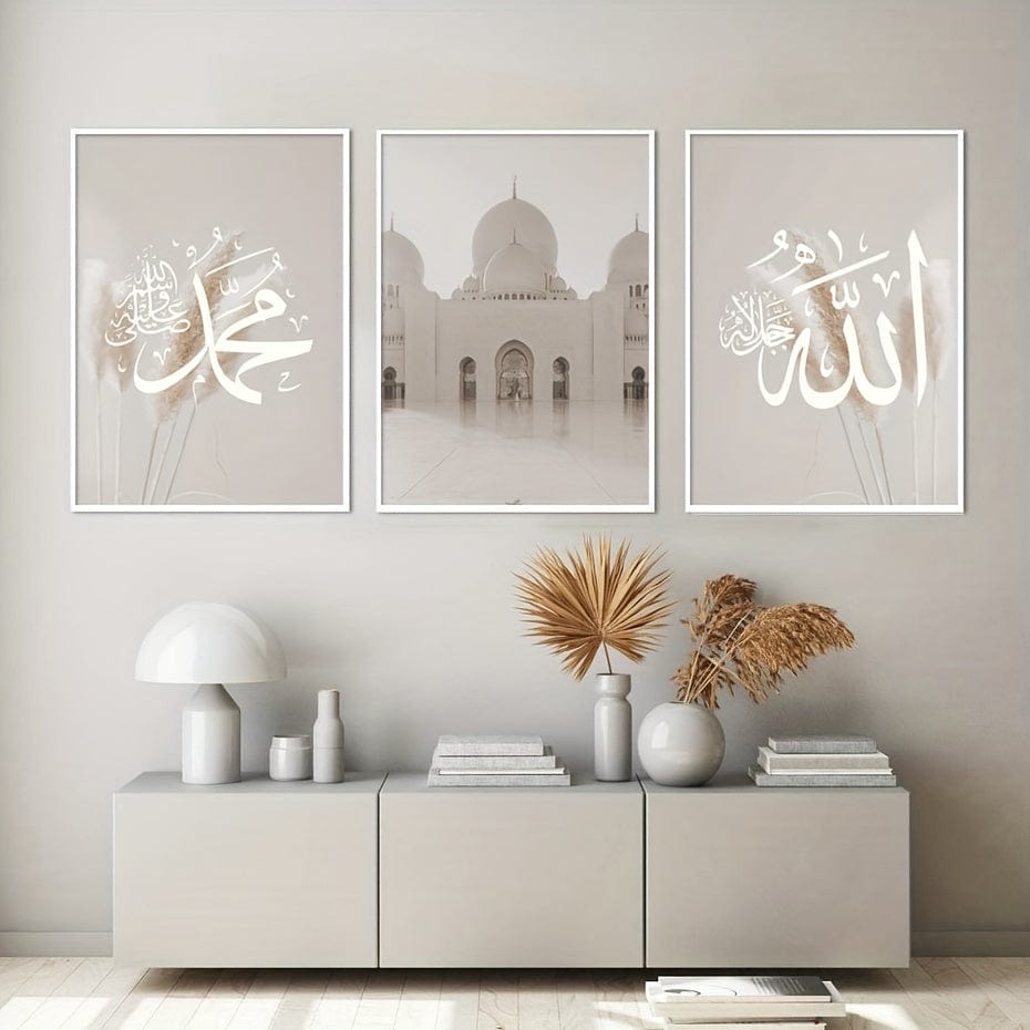 deen-souvenir customized 3-teilige Islamische Leinwandkunst für stilvolle Wohnkultur