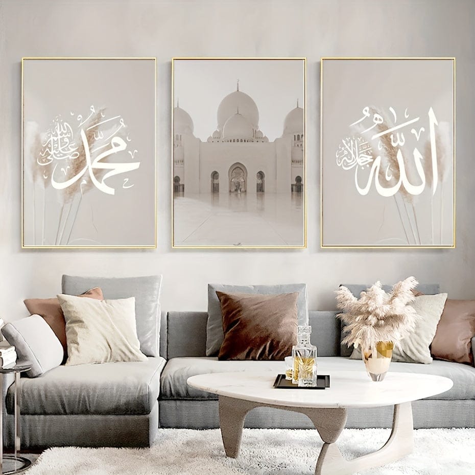 deen-souvenir customized 3-teilige Islamische Leinwandkunst für stilvolle Wohnkultur
