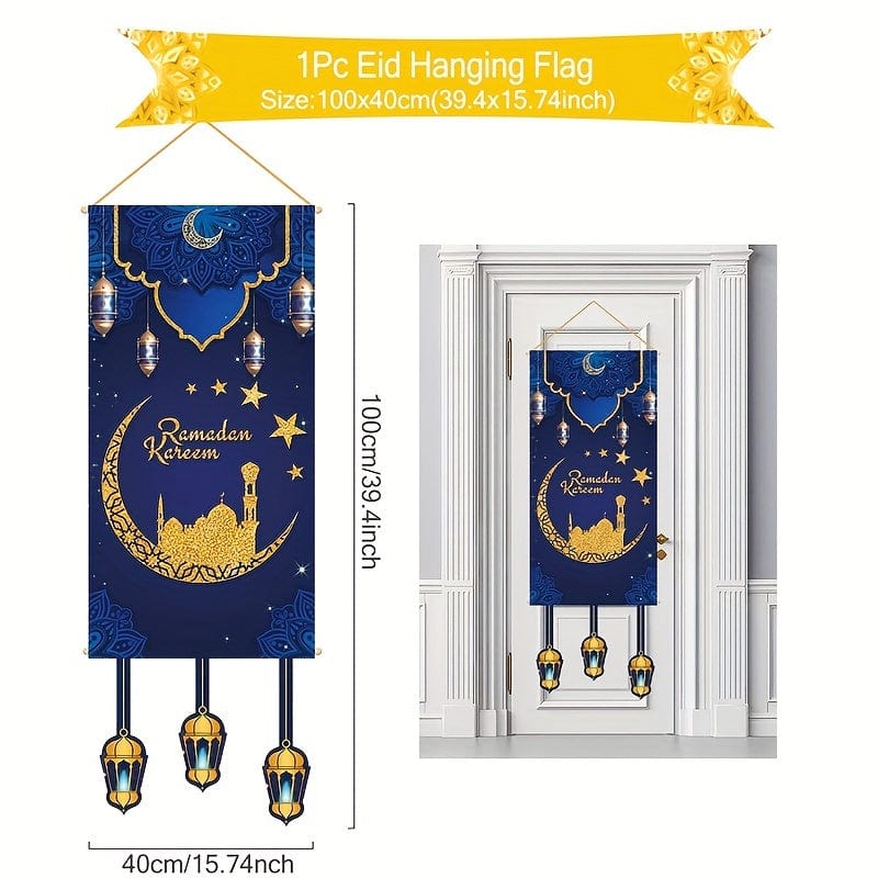 deen-souvenir customized Blau Und Gold Ramadan Hängende Flagge Ramadan Dekorationen 17592303214479