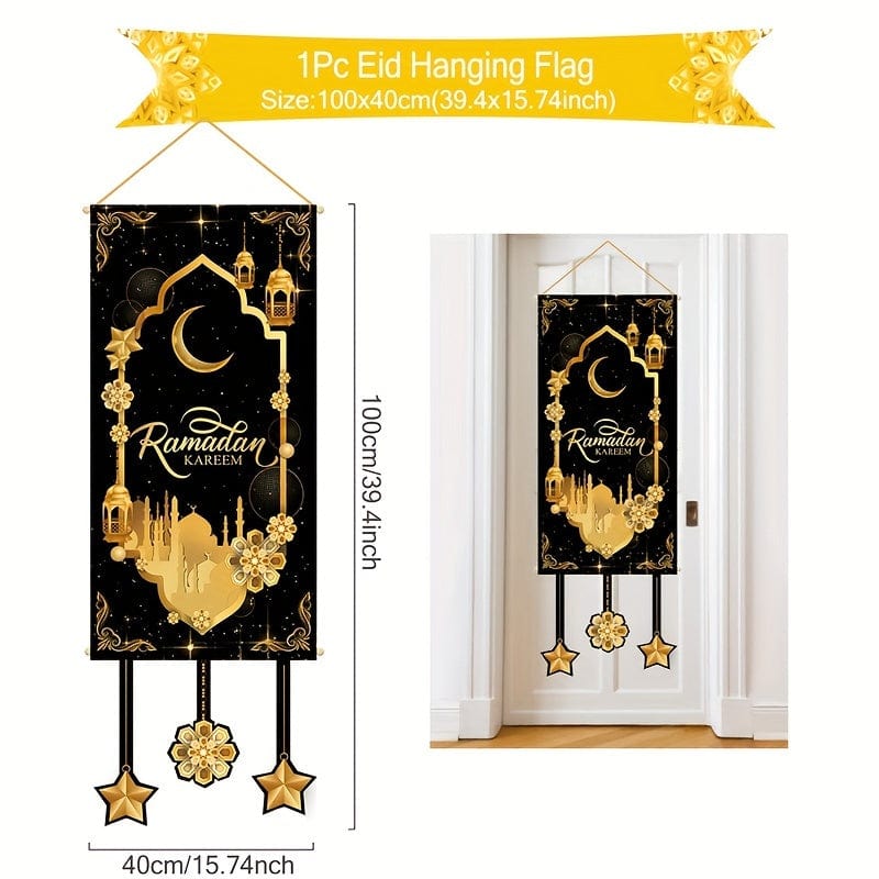 deen-souvenir customized Schwarz Und Gold Ramadan Hängende Flagge Ramadan Dekorationen 17592303214477