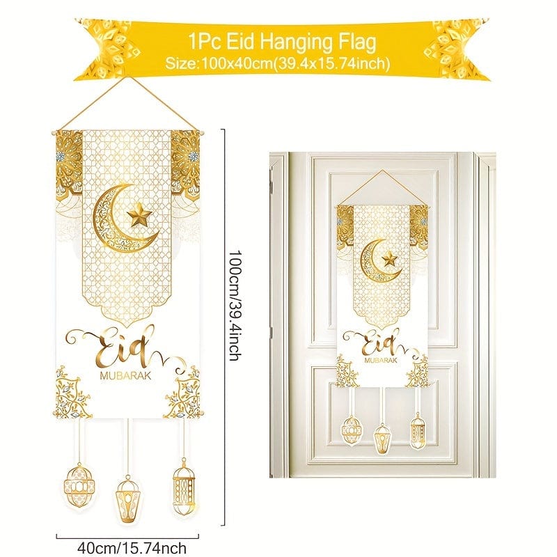 deen-souvenir customized weiß und golden Ramadan Hängende Flagge Ramadan Dekorationen 17592303214478